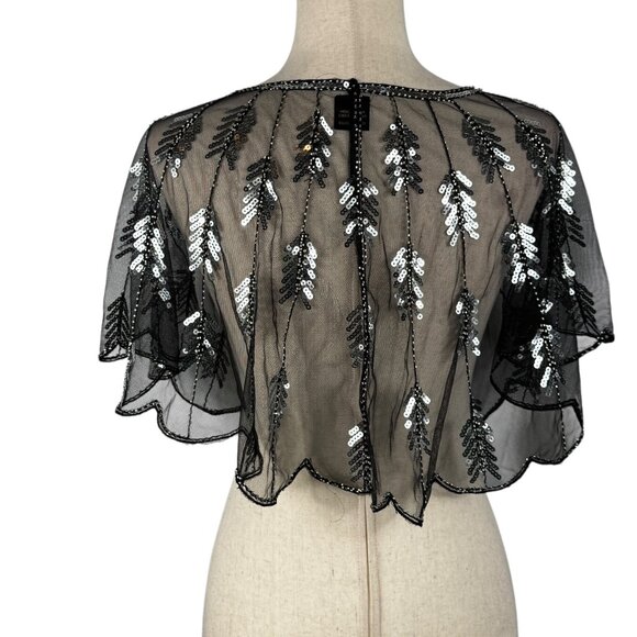 Like new SAACHI Art Deco Black & Silver Sequin Mesh Capelet Size One Size - Picture 6 of 6